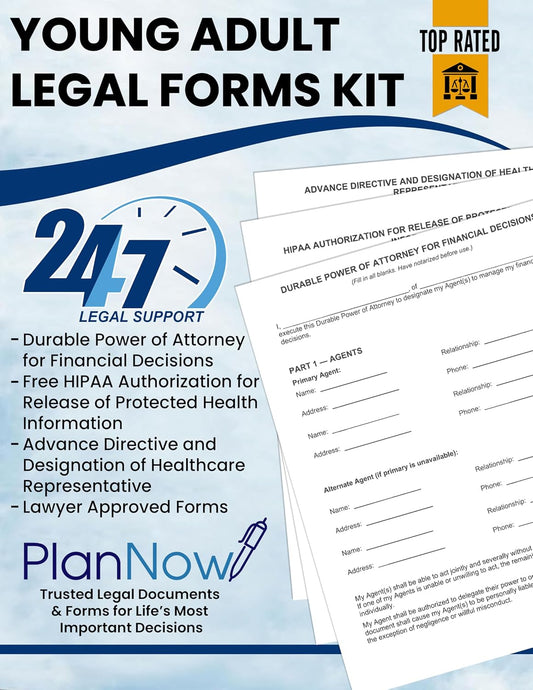 Young Adult Legal Forms Kit, POA, HIPAA Authorization & Advance Directive