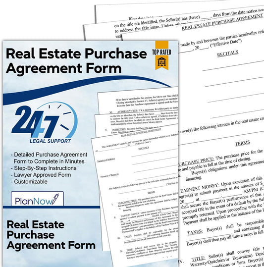 Real Estate Purchase Agreement Form with Attorney Approved Instructions