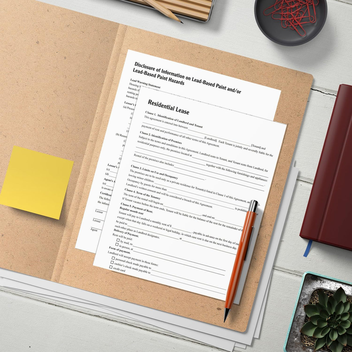 Residential Lease Agreement Forms with Rental Application & Instructions